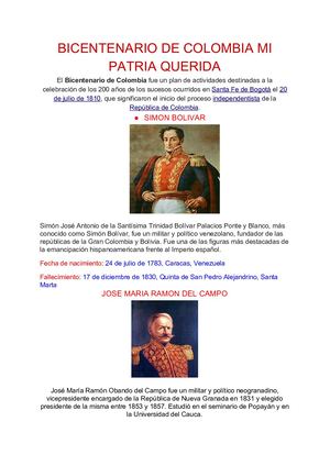 Bicentenario De Colombia Mi Patria Querida