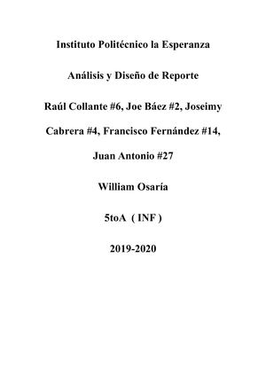Analisis Y Diseño De Reporte
