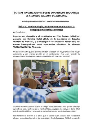Artículo Sobre Investigación Alumnos Waldorf En Alemania Die Welt