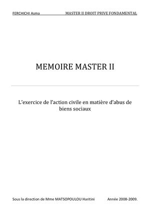 1A - L'exercice De L'action Civile En Matière D'abus Des Biens Sociaux Ferchichi Asma Matsopoulou Haritini
