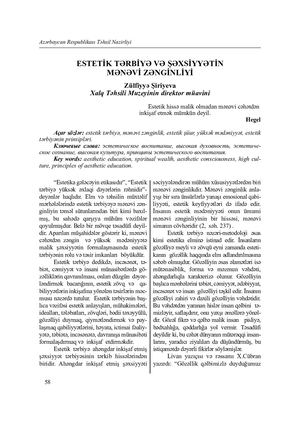 Esthetic education and spiritual richness of personality. Zulfiya Shiriyeva
