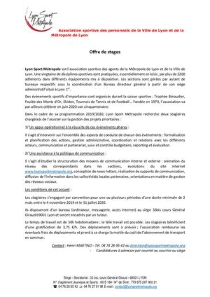 [Pour tous] stage gestion de projets -  Lyon Sport Métropole