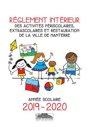 Règlement intérieur des activités périscolaires,  extrascolaires et restauration de la ville de Nanterre 2019/2020