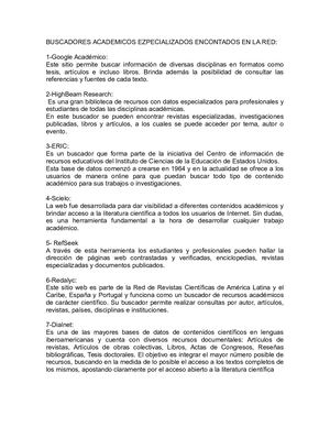 Buscadores Academicos Especializados Encontrados En La Red