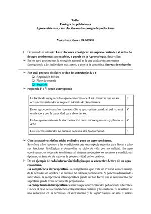 Taller Ecología De Poblaciones En Los Agroecosistemas