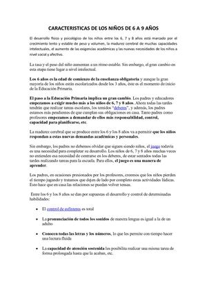 Caracteristicas De Los Niños De 6 A 9 Años