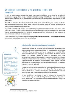 Lectura 2 El Enfoque Comunicativo Y Las Prácticas Sociales Del Lenguaje