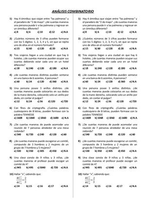 Taller De Ejercicios Análisis Combinatorio Coveñas