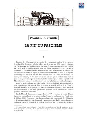 Imann Gigandet - Pages d'histoire - La fin du fascisme (mars 1947)