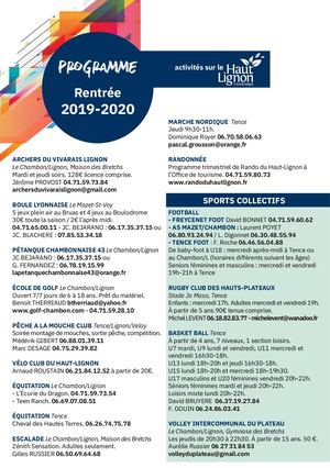 Programme Rentrée 2019-2020