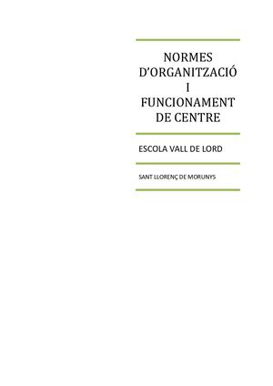 Normes D'organització I Funcionament De L'escola Vall De Lord