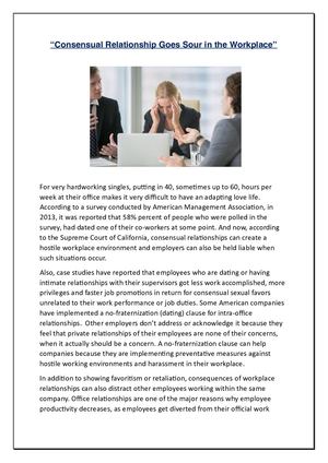 Consensual Relationship Goes Sour In The Workplace.