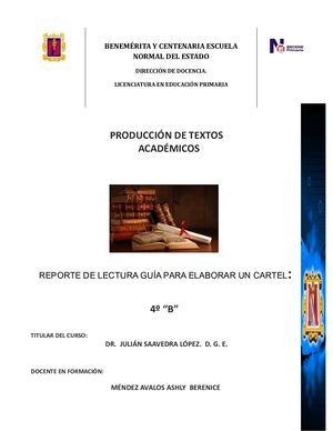 REPORTE DE LECTURA GUÍA PARA ELABORAR UN CARTEL