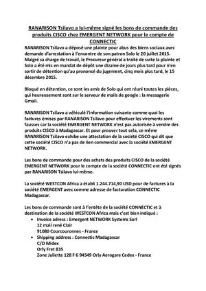 Bons De Commande Emergent Signés Par Tsilavo