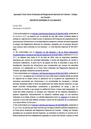 Reglamento Nacional de Tránsito - Código de Tránsito