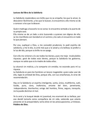 Lectura Del Libro De La Sabiduría