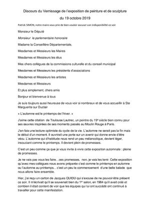 Discours Exposition 2019