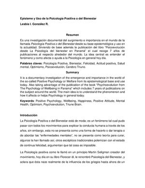 Art 1 Estudio Documental Sobre Psicología Positiva O Del Bienestar