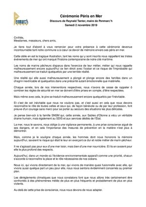 Discours cérémonie des Péris en Mer