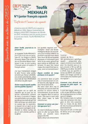 Rencontre avec les acteurs du CREPS (5) - Toufik MEKHALFI - n°1 squash français junior