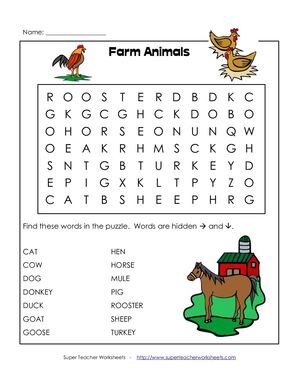 Farm Animals Wordsearch