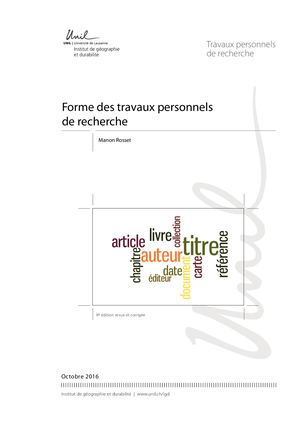 Forme Des Travaux Personnels De Recherche Igd 2016