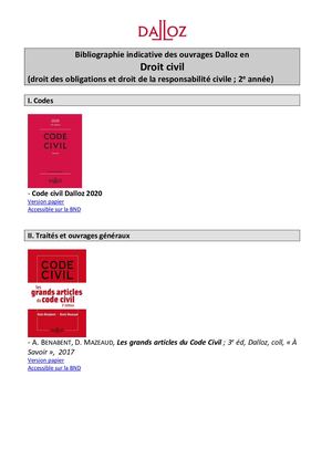 Bibliographie Droit Des Obligations 2019