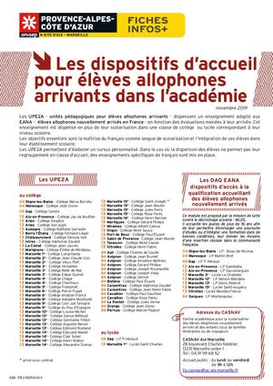 Les dispositifs d’accueil pour les éLèves allophones arrivants dans l'académie d'Aix Marseille - Octobre 2015 - Onisep Aix Marseille