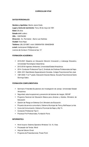 Hoja de vida Marlon Grefa