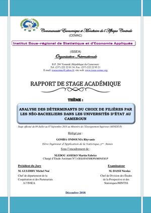 Page De Garde du thème analyse des déterminants du choix des filières par les néo-bacheliers dans les universités d'Etat au Camerounles