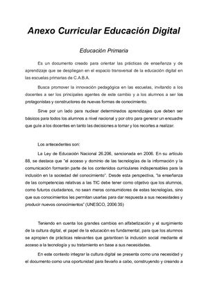Resumen del Anexo Curricular de Educación Digital