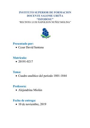 Cesar Santana Cuadro Analitico 1801-1844