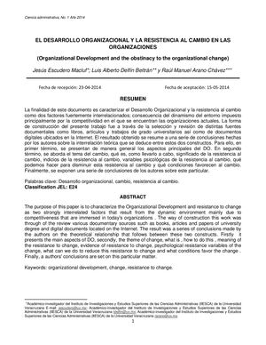 El Desarrollo Organizacional Y La Resistencia Al Cambio En Las Organizaciones