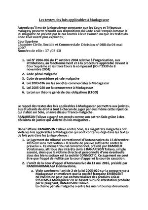 1A - Les Textes De Loi Applicables à Madagascar