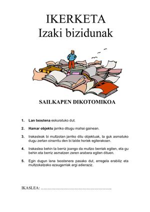 Izaki bizidunak - 3 Sailkapena