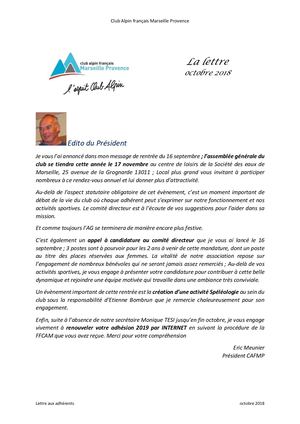 Lettre Adhérents Oct 2018