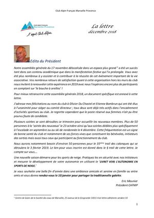 Lettre Adhérents Decembre 2018