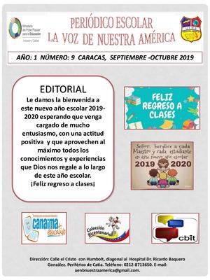 Periódico Escolar Mes De Septiembre Octubre 2019