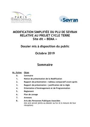 MODIFICATION SIMPLIFIÉE DU PLU DE SEVRAN RELATIVE AU PROJET CYCLE TERRE