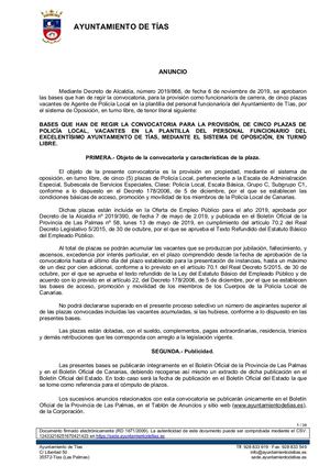 Publicación Oposiciones Policías Locales Tías