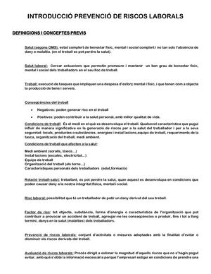 Resum Prevenció Riscos Laborals Fol