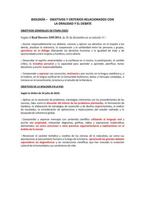 E 3 Biología, Objetivos Y Criterios Relacionados Con La Oralidad Y El Debate