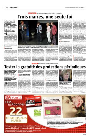 Article du journal l'Alsace relatant la soirée d'avant première à Kingersheim