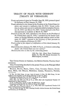 TREATY OF VERSAILLES-GERMANY   [END OF WW I-1919]