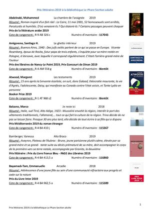 Prix Littéraires 2019 Liste