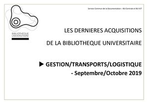 Gestion Transports Logistique Septembre Octobre 2019