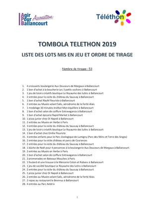 Liste Des Lots Et Ordre De Tirage Tombola Telethon 2019