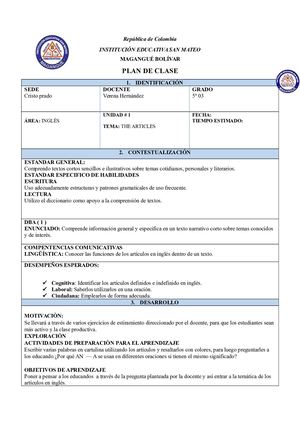 Plan De Clase De 5 Articulos