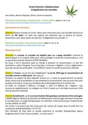 Script émission cannabis
