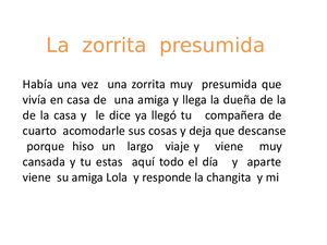 La Zorrita Presumida Equipo Sabias Palabras